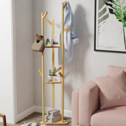 3 Shelf Bamboo Clothes Rack Corner Coat Stand Hanger Tree - thumbnail 8