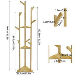 3 Shelf Bamboo Clothes Rack Corner Coat Stand Hanger Tree - thumbnail 2