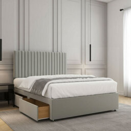 REGIONAL FURNISHINGS Divan Bed Set Silver Plush Velvet Upholstered With 24Inch Headboard & 4 Drawers No Mattress In 3Ft 4Ft 4Ft6 5Ft 6Ft Sizes - thumbnail 2