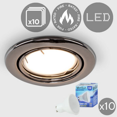 Valuelights Downlight Tiltable Fire Rated Black Chrome Ceiling Light Fitting 10 Pack With Warm White Bulbs