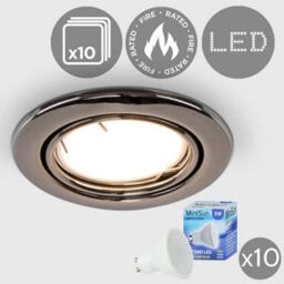 Valuelights Downlight Tiltable Fire Rated Black Chrome Ceiling Light Fitting 10 Pack With Warm White Bulbs