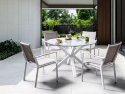 Beliani Garden Dining Table Maletto 120 Cm 120 Cm Glass White - thumbnail 2