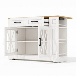 Abrihome Versatile Mobile Kitchen Island With Foldable Top, Power Sockets, Glass Door & Adjustable Shelves, 120X65X92Cm, For Home - thumbnail 9