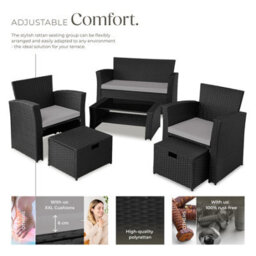 Tectake Garden Furniture Set Modena- Sofa With Storage, Armchairs, Stools, Coffee Table - Black/grey - thumbnail 3
