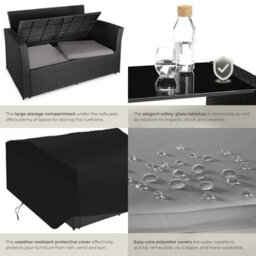 Tectake Garden Furniture Set Modena- Sofa With Storage, Armchairs, Stools, Coffee Table - Black/grey - thumbnail 5
