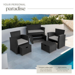 Tectake Garden Furniture Set Modena- Sofa With Storage, Armchairs, Stools, Coffee Table - Black/grey - thumbnail 4
