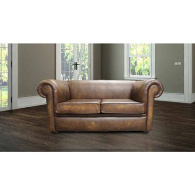 Chesterfield Handmade 1930's 2 Seater Sofa Settee Antique Gold Real Leather In Classic Style - image 1