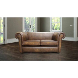 Chesterfield Handmade 1930's 2 Seater Sofa Settee Antique Gold Real Leather In Classic Style - thumbnail 1