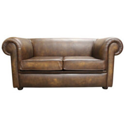Chesterfield Handmade 1930's 2 Seater Sofa Settee Antique Gold Real Leather In Classic Style - thumbnail 4