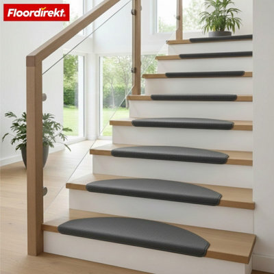 Floordirekt Vienna Self Adhesive Soft High Pile Stair Tread Mat For Indoor Stairs Semicircular Anthracite 23.5 X 65 Cm - image 1