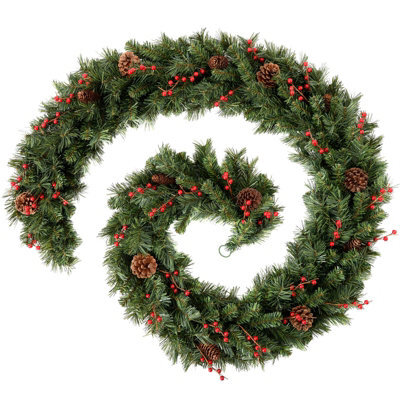 Werchristmas Extra-Thick Mixed Pine Artificial Christmas Garland 9 Ft With Pinecones And Berries - image 1