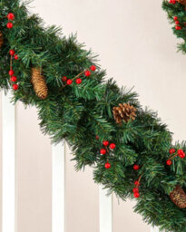 Werchristmas Extra-Thick Mixed Pine Artificial Christmas Garland 9 Ft With Pinecones And Berries - thumbnail 2