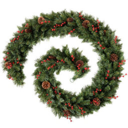 Werchristmas Extra-Thick Mixed Pine Artificial Christmas Garland 9 Ft With Pinecones And Berries - thumbnail 1