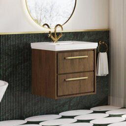 Hudson Reed Lille Wall Hung Two Drawer Contemporary Vanity Unit With 1 Tap Hole Basin In Antique Oak, 630 X 471mm - thumbnail 4