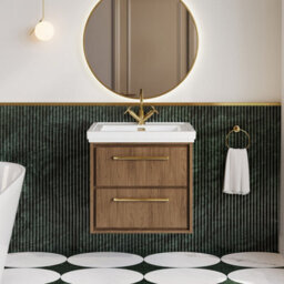 Hudson Reed Lille Wall Hung Two Drawer Contemporary Vanity Unit With 1 Tap Hole Basin In Antique Oak, 630 X 471mm - thumbnail 2