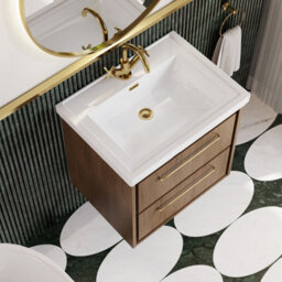 Hudson Reed Lille Wall Hung Two Drawer Contemporary Vanity Unit With 1 Tap Hole Basin In Antique Oak, 630 X 471mm - thumbnail 3
