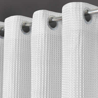 Velosso Waffle Weave Total Blackout Jacquard Eyelet Header Curtains - White