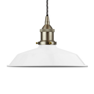 White Small Trinity Metal Painted Dome Pendant Light With Brushed Chrome Lamp Holder And Grey Twisted Cable - Se Home - image 1