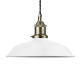 White Small Trinity Metal Painted Dome Pendant Light With Brushed Chrome Lamp Holder And Grey Twisted Cable - Se Home