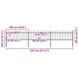 Walplus Garden Fence With Hoop Top Steel 537X80 Cm Black - thumbnail 5