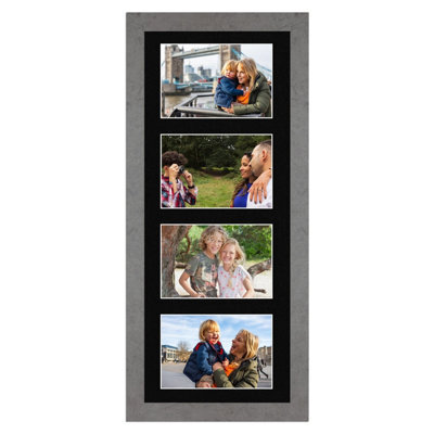 AK Frames 50X20Cm Marble Grey Modern Multi Photo Frame With Black Mount - Holds 4 Apertures (4X) 6X4 Photos - image 1