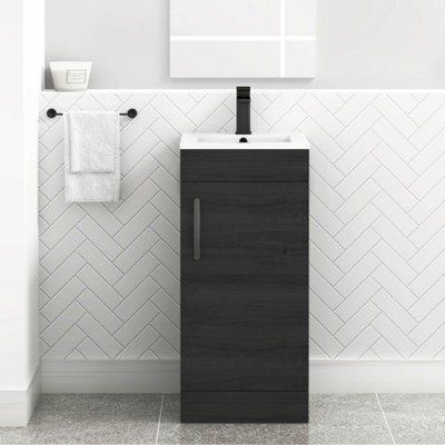 Royal Bathrooms Turin 400mm Floor Standing Vanity Unit & Basin 1 Door Hale Black With Matt Black Handle - image 1