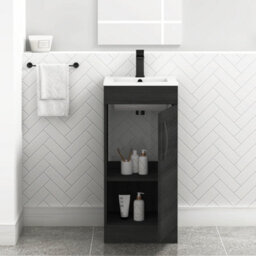 Royal Bathrooms Turin 400mm Floor Standing Vanity Unit & Basin 1 Door Hale Black With Matt Black Handle - thumbnail 5