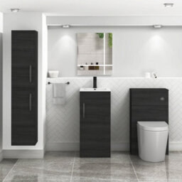 Royal Bathrooms Turin 400mm Floor Standing Vanity Unit & Basin 1 Door Hale Black With Matt Black Handle - thumbnail 4