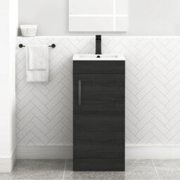 Royal Bathrooms Turin 400mm Floor Standing Vanity Unit & Basin 1 Door Hale Black With Matt Black Handle - thumbnail 1
