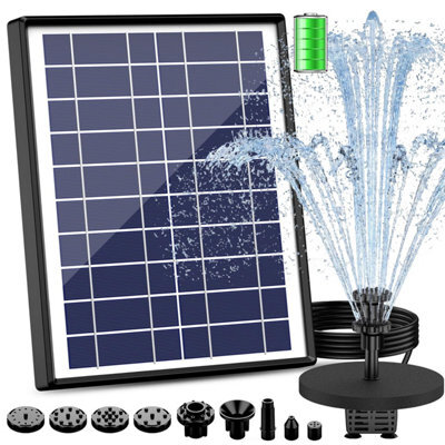 Aisitin 6.5 W Solar Fountain With Battery Backup, Upgraded Pond Pump, Floating Water Feature 10 Styles For Garden, Bird Bath, And