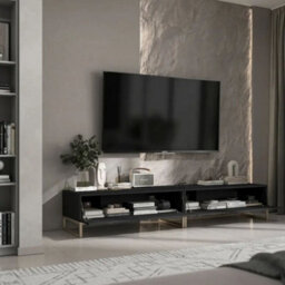 Heze Furniture Elpis Glamour Tv Sideboard 220 Cm Tv Unit - Black Matt / Golden Frame - thumbnail 2