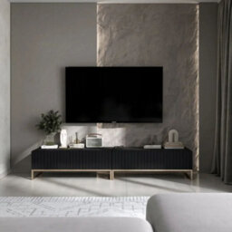 Heze Furniture Elpis Glamour Tv Sideboard 220 Cm Tv Unit - Black Matt / Golden Frame - thumbnail 3