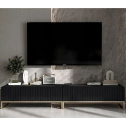 Heze Furniture Elpis Glamour Tv Sideboard 220 Cm Tv Unit - Black Matt / Golden Frame