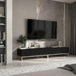Heze Furniture Elpis Glamour Tv Sideboard 220 Cm Tv Unit - Black Matt / Golden Frame - thumbnail 4