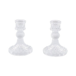 Living And Home 2 Pack Clear Ion Plating Soda Lime Glass Taper Candlestick Holders For Wedding Table Decor - thumbnail 4