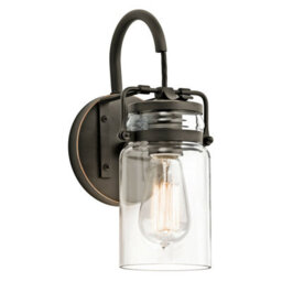 Vintage Style Wall Light With Clear Glass Shade And Olde Bronze Finish For E27 Bulbs