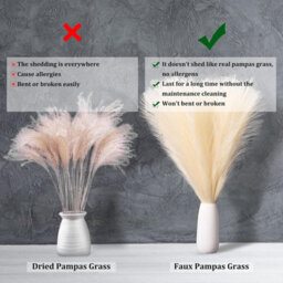 Artificial Pampas Grass, 45Cm, 5 Stems For Vase Filling, Home Or Wedding Decoration (45Cm, Beige) - thumbnail 3