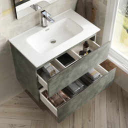 Banyetti Vatilla 800mm Wall Hung Vanity Unit With Athena Basin - Cemento Grey - thumbnail 4