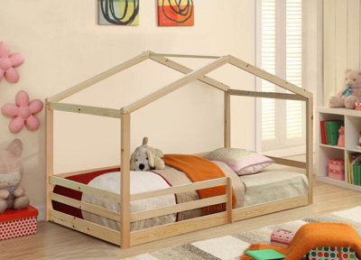 Comfy Living 3Ft Wooden House Bed Natural