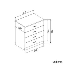 High Gloss Chest Of 4 Drawers White&oak Storage Beside Cabinet Bedroom Furniture - thumbnail 5