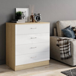 High Gloss Chest Of 4 Drawers White&oak Storage Beside Cabinet Bedroom Furniture - thumbnail 2