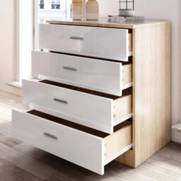 High Gloss Chest Of 4 Drawers White&oak Storage Beside Cabinet Bedroom Furniture - thumbnail 3