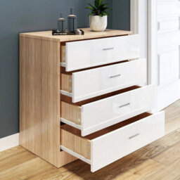 High Gloss Chest Of 4 Drawers White&oak Storage Beside Cabinet Bedroom Furniture - thumbnail 1