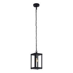 Ip44 Outdoor Black Box Lantern Pendant Light With Chain For E27 Bulb - thumbnail 1