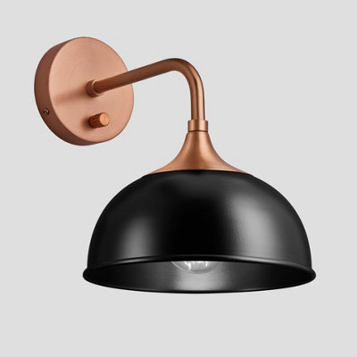 Industville Chelsea Dome Wall Light, 8 Inch, Black, Copper Holder - image 1