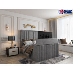 Atom Upholstered Soft Velvet  Grey Tv Bespoke Bed Frame - thumbnail 7