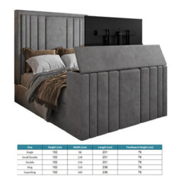 Atom Upholstered Soft Velvet  Grey Tv Bespoke Bed Frame - thumbnail 6
