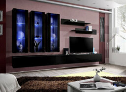 Arte Fly E3 Black Gloss Entertainment Unit 320Cm - Dramatic Led Display Wall For Tvs Up To 75 Inch