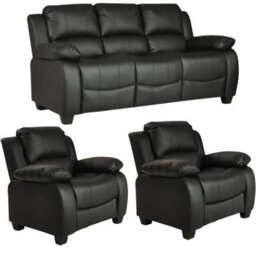 Furniture Instore Valerie Black Leather Aire 3 Piece 3+1+1 Seater Sofa Set