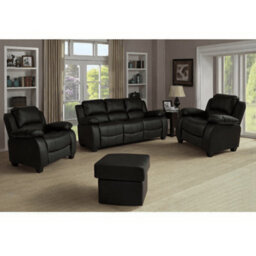 Furniture Instore Valerie Black Leather Aire 3 Piece 3+1+1 Seater Sofa Set - thumbnail 2